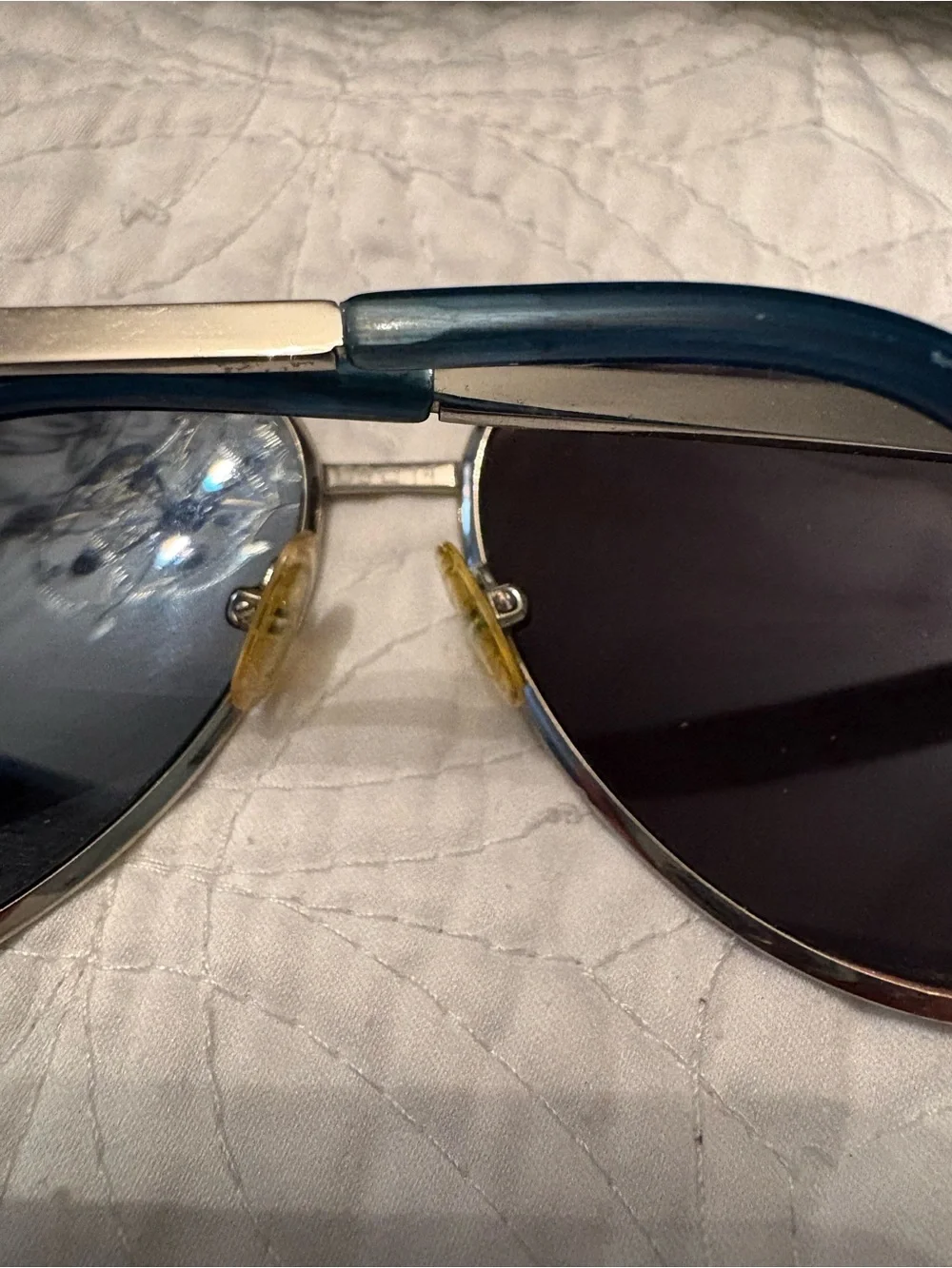 BCBG MaxAzria Aviator Sunglasses with Blue Mirrored Lenses and Hard Case